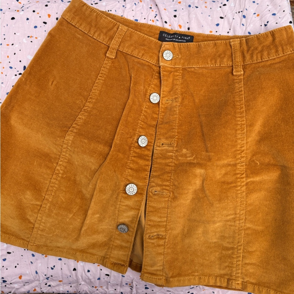 Celebrity Pink Mustard Corduroy Button-Front Mini Skirt